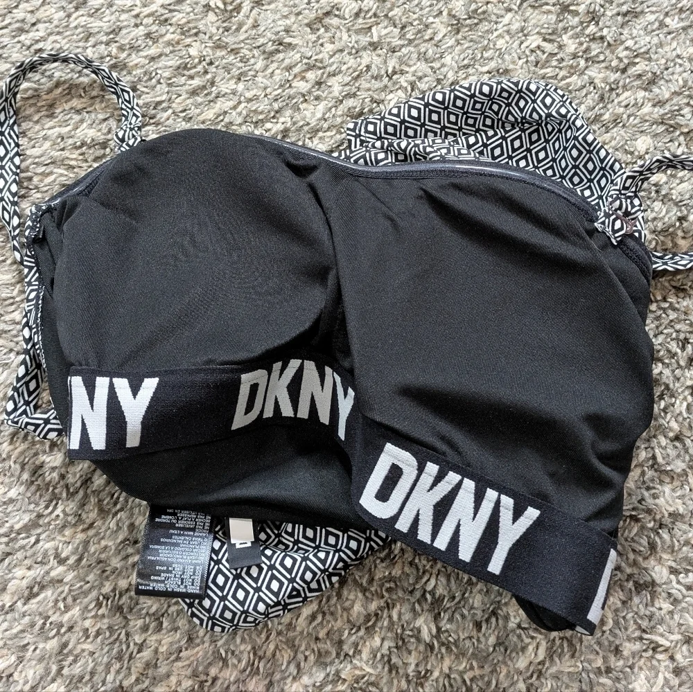 DKNY Black White Diamond Pattern One Piece Swimsuit L - Picture 7 of 10